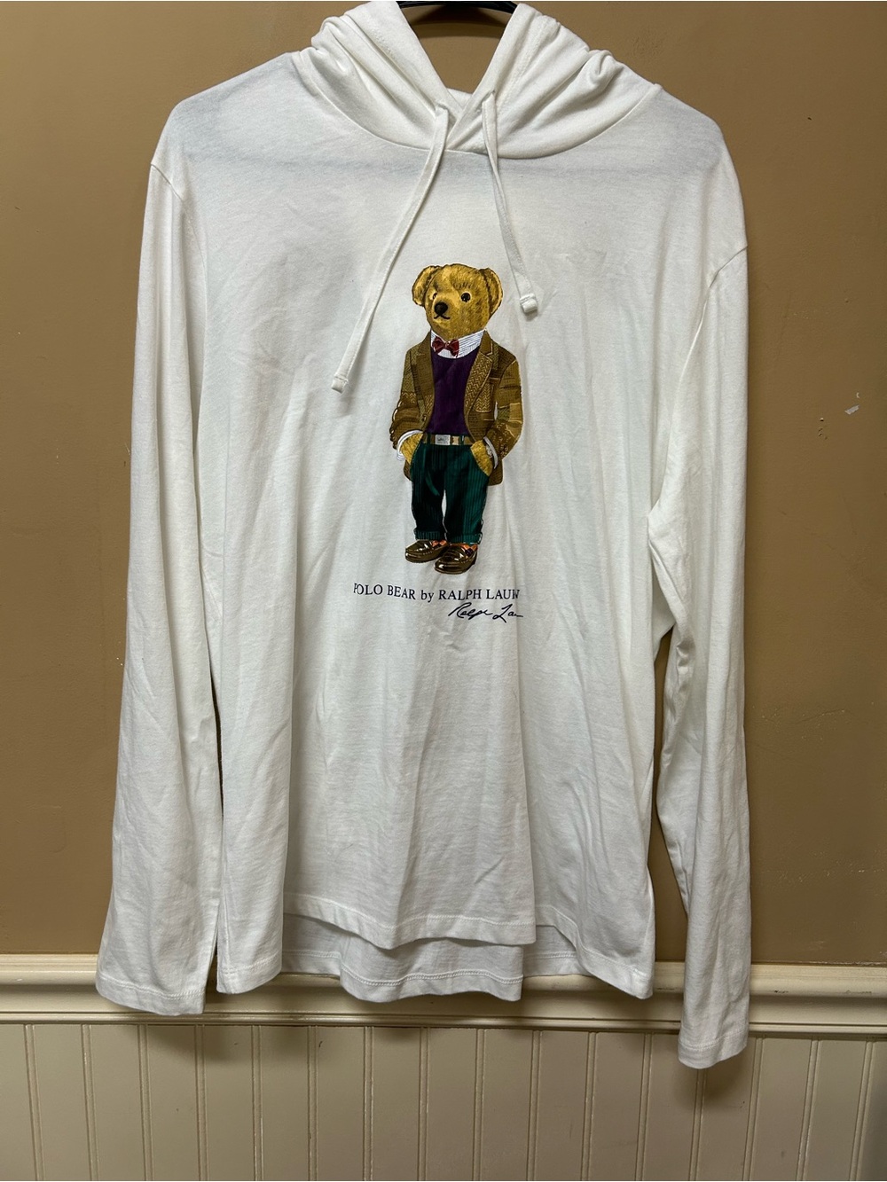 Ralph Lauren Polo Teddy Bear Graphic Hooded Long Sleeve T-Shirt Preppy Cotton M